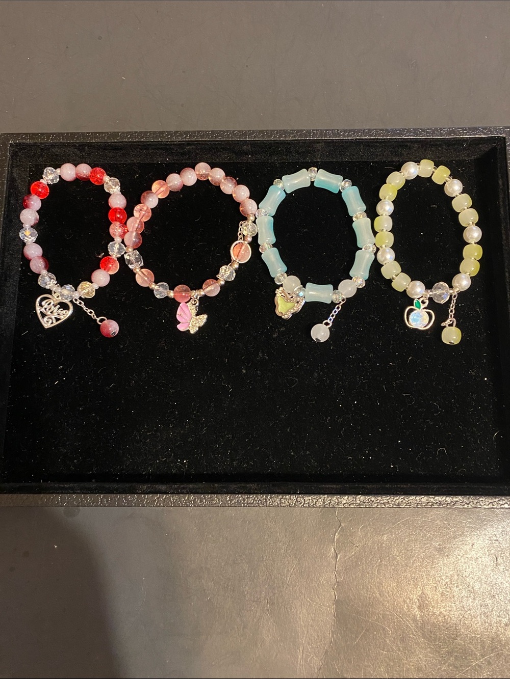 Fashion Jewelry Multicolor Beaded Charm Bracelet Set - Red, Pink, Blue, Yellow